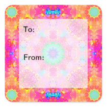Pink Stars & Bubbles Fractal Pattern Gift Tags Sticker