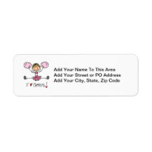 Pink Stick Figure Cheerleader T-shirts and Gifts Return Address Labels