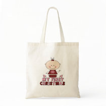 Pink Stick Figure Girl  First Christmas Tote Bag