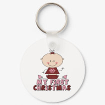Pink Stick Figure Girl First Christmas keychains by ifbabycouldtalk Pink Stick Figure Girl First Christmas keychains