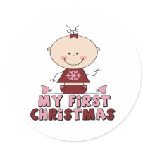 Pink Stick Figure Girl  First Christmas Stickers