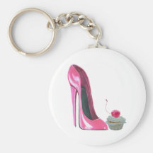 Pink Stiletto Shoe and Cupcake Key Chain