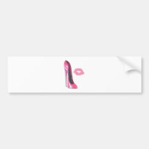 Pink Stiletto Shoe and Pink Lips Bumper Stickers