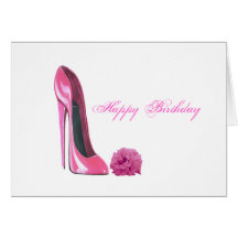 Pink Stiletto Shoe and Pink Rose Art Greeting Cards