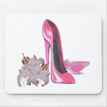 Pink Stiletto Shoes and Lilies Mouse Pads