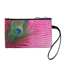 Pink Still Life with Peacock Feather Change Purse