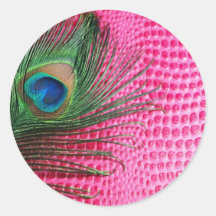 Pink Still Life with Peacock Feather Round Sticker