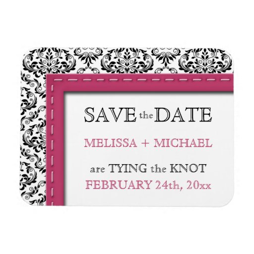 Pink Stitched Damask flat Save the Date Magnet