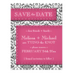 Pink Stitched Damask Save the Date Announcements