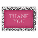 Pink Stitched Damask Thank You Note Cards
