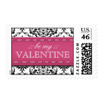 Pink Stitched Damask Valentine's Day Postage