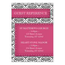 Pink Stitched Damask Wedding Guest Reference Cards Business Card