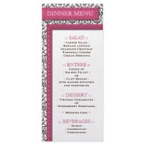 Pink Stitched Damask Wedding Reception Menu Full Color Rack Card