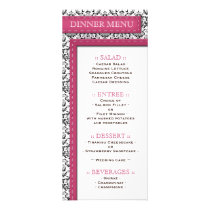Pink Stitched Damask Wedding Reception Menu Full Color Rack Card