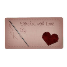 Pink "Stitched with Love" Sewing Gift Label