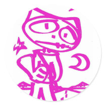 PINK Stitchlip (The Cartoon Cat) "Hitchhiking" Round Sticker