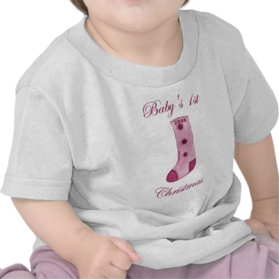 Pink Stocking Baby's 1st Christmas Tshirt by kwoo85