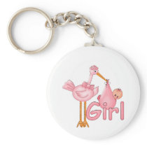 Pink Stork Baby Girl Key Chain
