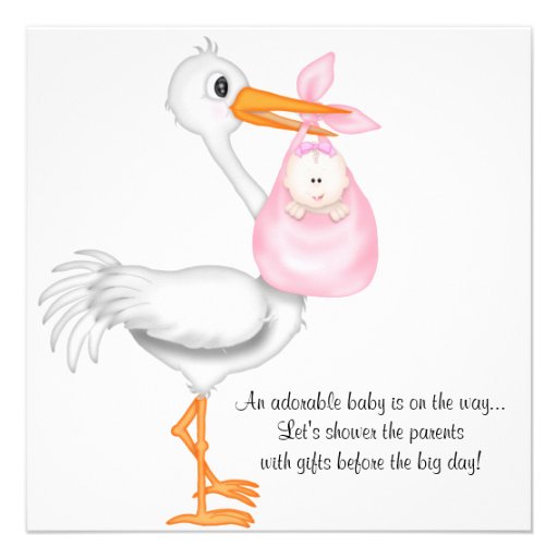 Pink Stork Baby Shower Invitation Baby Girl