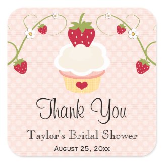 Pink Strawberry Cupcake Favor Labels Stickers 