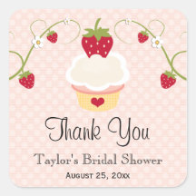 Pink Strawberry Cupcake Favor Labels Stickers