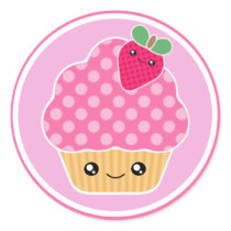 Pink Strawberry Kawaii Cupcake Stickers by megakawaii Pink Strawberry Kawaii Cupcake Stickers