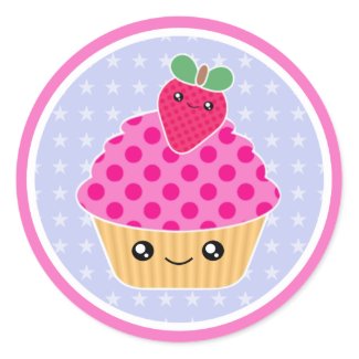 Pink Strawberry Kawaii Cupcake Stickers sticker