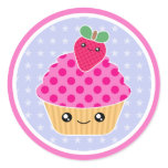 Pink Strawberry Kawaii Cupcake Stickers