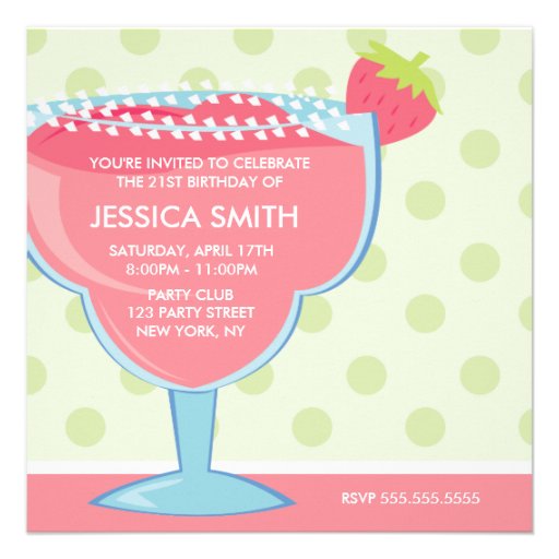 Pink Strawberry Margarita Party Invitation (front side)