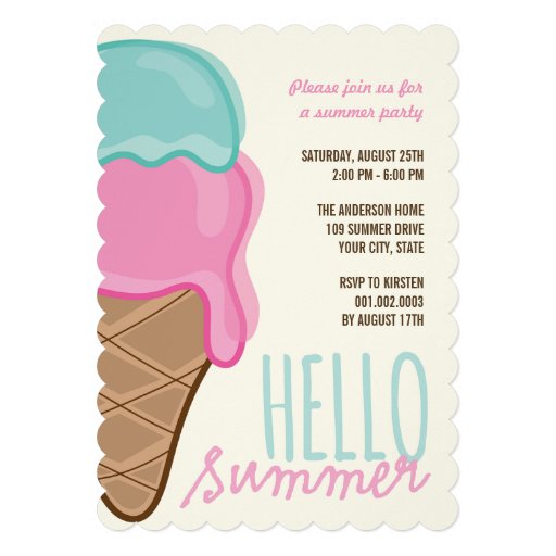 Pink Strawberry Mint Ice Cream Summer Party Invite