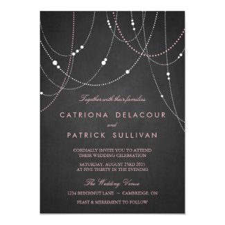 Pink String Lights Chalkboard Wedding Invitation