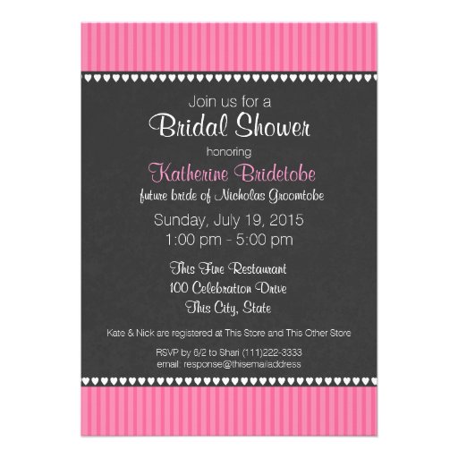 Pink Stripe and Chalk Board Bridal Shower Custom Invite