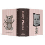 Pink Stripe Baby Photo Album with Monkey binders