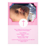 Pink Stripe Baptism Baby Dedication 5x7 photo Custom Invitations