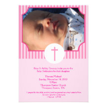 Pink Stripe Baptism Baby Dedication 5x7 photo Custom Invitations