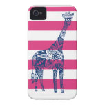 Pink Stripe Blue Giraffe iPhone Case iPhone 4 Cases