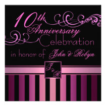 Pink Stripe Elegant Wedding Anniversary Invitation invitations