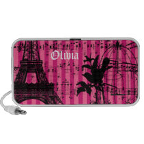 Pink Stripe Musical Vintage Bird Cage Eiffel Tower Travel Speakers