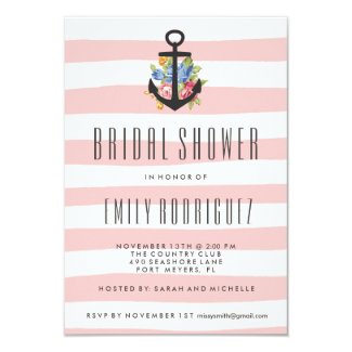 Pink Stripe Nautical Rose Bridal Shower Invitation