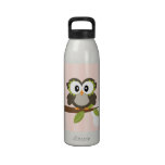 Pink Stripe Owl Water Bottle BPA Free