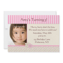 Pink Stripe Photo Birthday Invitation by StarStock Pink Stripe Photo Birthday Invitation