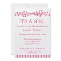 Pink Stripe Ribbon Bow Baby Girl Shower invitations by augustafternoon Pink Stripe Ribbon Bow Baby Girl Shower invitations