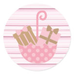 Pink Striped Baby or Bridal Shower Stickers