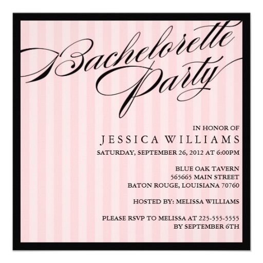Pink Striped Bachelorette Party Custom Invitations