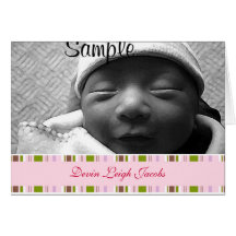 Pink Striped Birth Announcement Greeting Cards