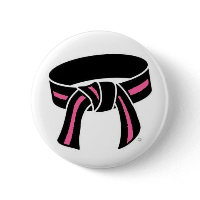Pink Striped Black Belt Button by MartialArtsParty