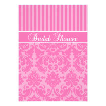 Pink Striped Damask Bridal Shower Invitation