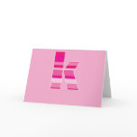 Pink Striped Monogram - Letter K Greeting Cards