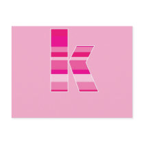 Pink Striped Monogram - Letter K postcards
