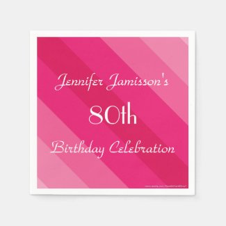 Pink Striped Paper Napkins, 80th Birthday Party
